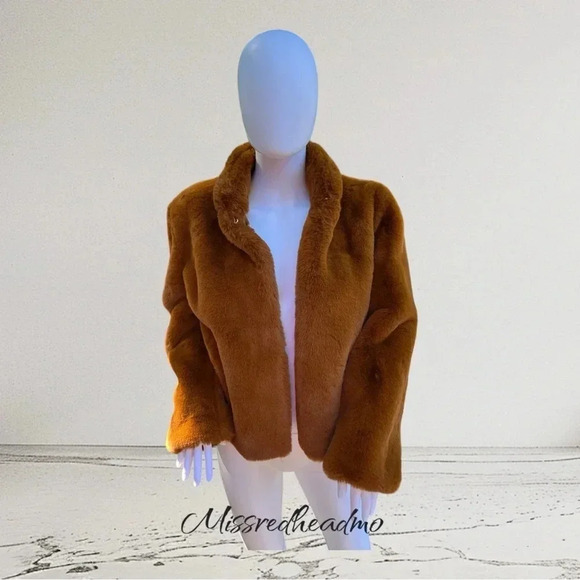 Forever 21 Burnt Orange Faux Fur Jacket - M - Picture 2 of 5